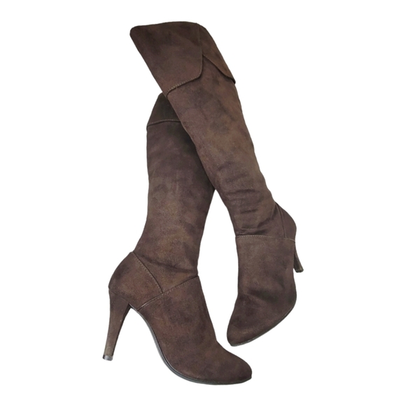 PESA'RO "CELERY" Brown Faux Suede Heels, Zip Closure Boots - Picture 9 of 12